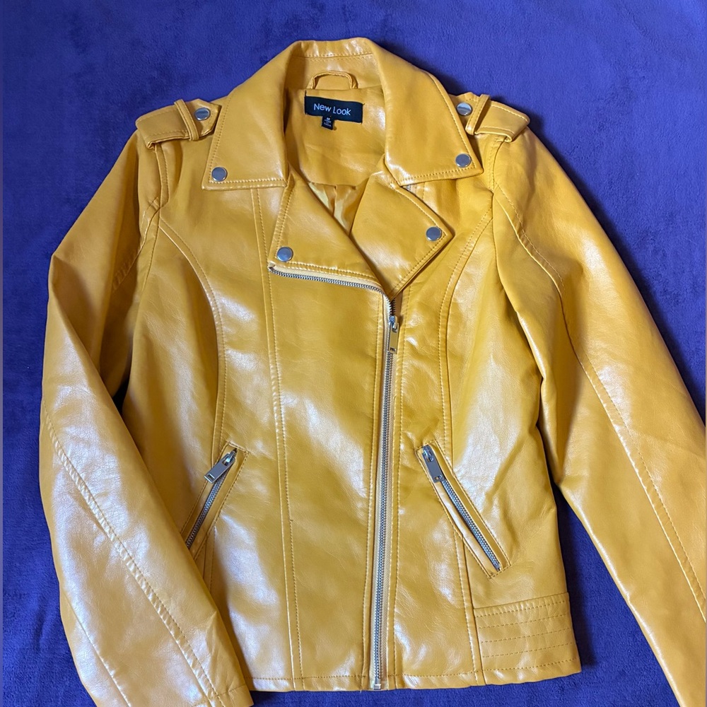 New Look Women's Yellow Vegan Leather Jacket